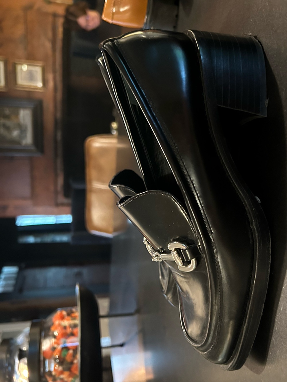 Reformation Black Leather Loafers with Silver Buckle